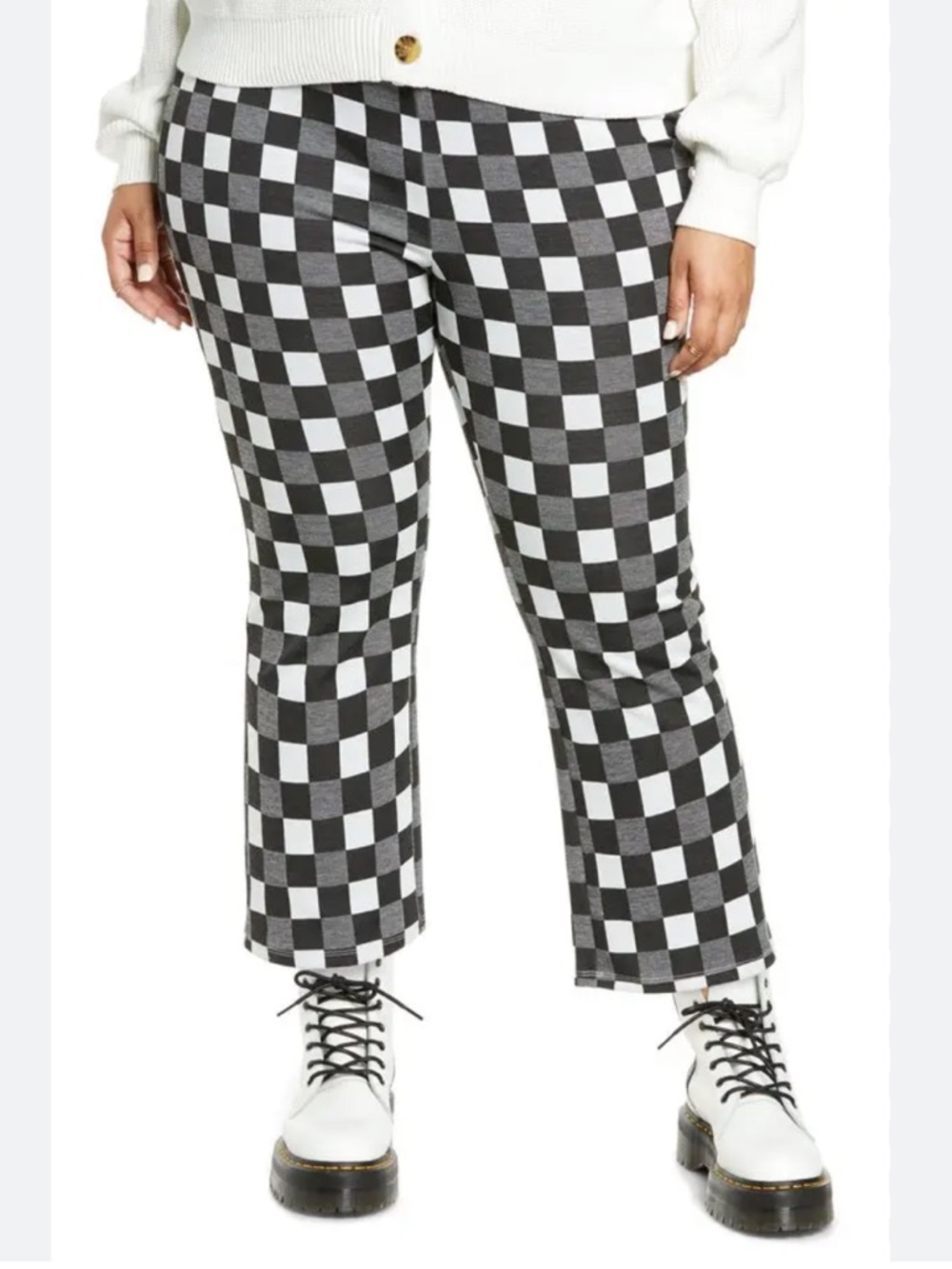 BP Plaid Kick Flare Pants Black White Gingham Cropped Stretch